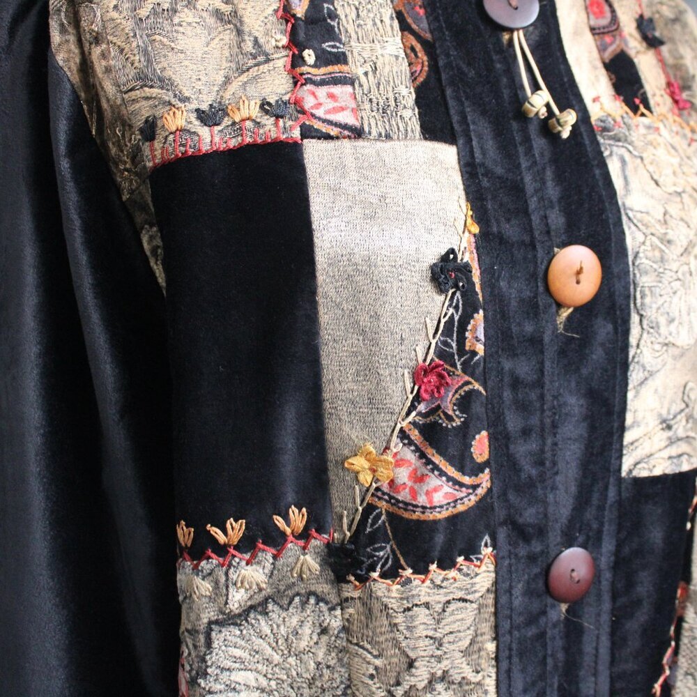 Flashback VTG Tapestry Velvet Quilted Patchwork Embroidered Jacket Size Medium - Picture 6 of 6